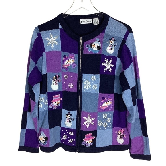 Vintage Christmas Ugly Christmas Embroidered Embellished Zip Up Cardigan Sweater - Picture 10 of 10